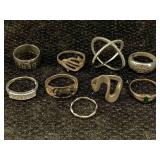 9 Sterling Silver Rings, Tw 25.8g, Sz 5, 6, 7, 8