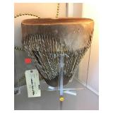 Cow Hide Wrapped African Tribal Drum With Stand.