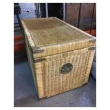 Wicker trunk w/brass accents, approx 36x20x20in