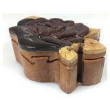 Wooden rose design puzzle trinket box, slides