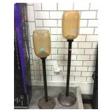 2 metal candle holder stand w/glass shades,