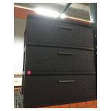 Brown Plastic cabinet w/3 drawers, approx