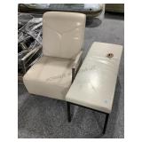 Cream armchair and bench, approx 44in long
