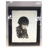 A vintage black & white portrait of a crying