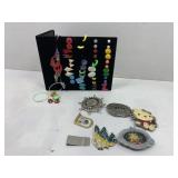 Costume fashion jewelry belt buckles and earrings