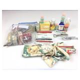 Knitting needles, vintage tea boxes with