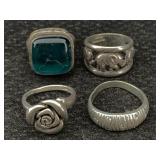 4 Sterling Silver Rings, Tw 26.8g, Sz 6,7 & 10