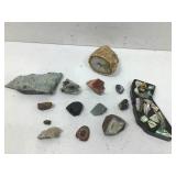 Collection of stone specimens, geode and more.