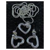 Sterling Silver Heart Necklace & Earrings Set,