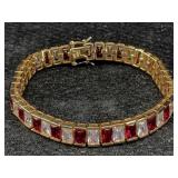 Sterling Silver Bracelet W/rubies & More, Tw 23.3g