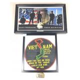 Framed patriotic patch, 1983 US Army belt buckle