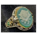 Sterling Silver Ring W/flower Cameo, Tw 4.3g,