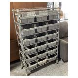 Metal NSF rack w/7 shelves and plastic bins,