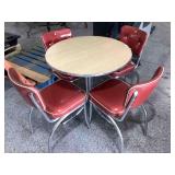 Vtg Style round chair w/red shiny chairs, approx
