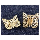 14k Gold Butterfly earrings broken, tw 1g, one is