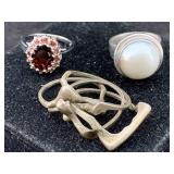 3 Sterling Silver Rings, Tw 21.8g, Sz 5.5, 7 Etc