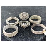 6 Sterling Silver Rings, Tw 24.6g, Sz 8, 7, 6, 10