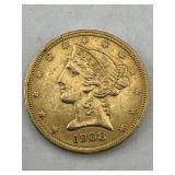 1908 $5 Gold Liberty Head Coin - 1/2 Eagle -