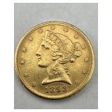 1893 $5 Gold Liberty Head Coin - 1/2 Eagle -