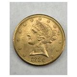 1886-S $5 Gold Liberty Head Coin - 1/2 Eagle -