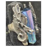 Sterling Silver Dragon Ring W/blue Quartz, Tw