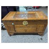 Vintage Carved Wood Cedar Lined Blanket Chest