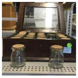 Wood Display Box with 19 Mini Glass Jars with