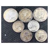 90% Silver 3 Half Dollars & 4 Quarters, Fv $2.5