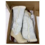 Zodiac high heeled boots, beige leather/suede, sz