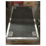 Metal travel crate on wheels, approx 29x48x16in