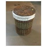 Golden-colored chair w/wicker basket