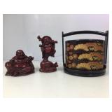 Vtg Japanese Bento Box and 2 Laughing Buddhaï¿½s