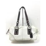 Coach dark brown light tan leather dual handle