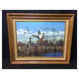 This is a framed art print of mallard ducks