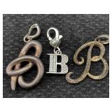 3 Sterling Silver B Pendants, Tw 14.3g, Sz 1ï¿½in