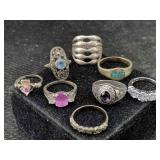 8 Sterling Silver Rings, Tw 34g, Sz 5ï¿½, 7, 11