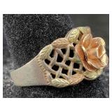 Sterling & 12k Gold Ring Black Hills Leaf, Tw 4.7g