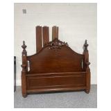 King sz Bed frame w/Carved Wood accents, has