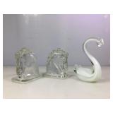 Vtg Glass Horse Bookends & Art Glass Swan