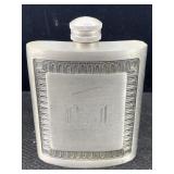 King Pewter Flask Embellished "dsl", Sz 4ï¿½in Tall