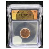 2025 D Last Year Of Issue Of Penny, Icg Ms67 Rd
