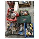 Pallet of lights, propane tanks, outdoor grill