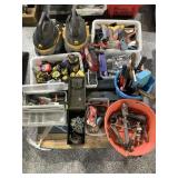 Pallet of tools, measuring tapes hardware and