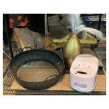 Metal basin w/composite vase and Lumin, approx