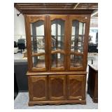 Vtg wood hutch w/glass shelves, approx 51x78in