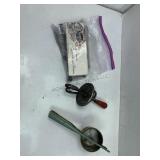 Vintage rotary egg beater, potato ricer & cookie