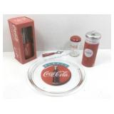 Coca-Cola platter, 13 in, straw containers -