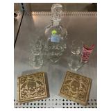 Glass SKULL Liquor Bottle & Shot Glasses Set and