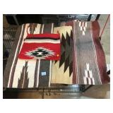 4 Tribal pattern blankets, approx 58x26in largest