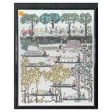 This framed art print features a colorful